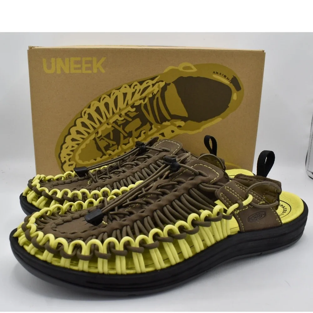 Keen Uneek II Convertible Sandals Mens 14 Brown Lime Green Cord Shoes Athleisure